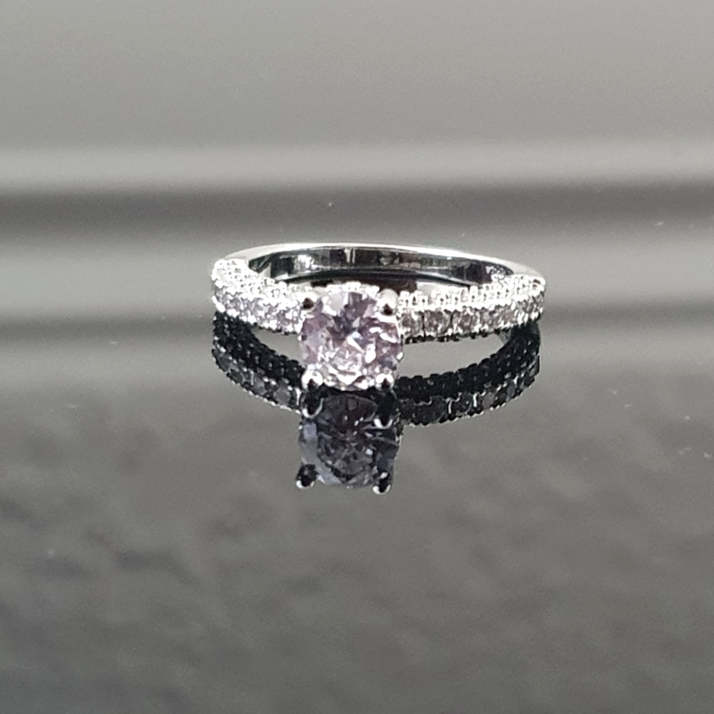 NEW 925 Silver Round Diamond Engagement Ring - Picture 4 of 6